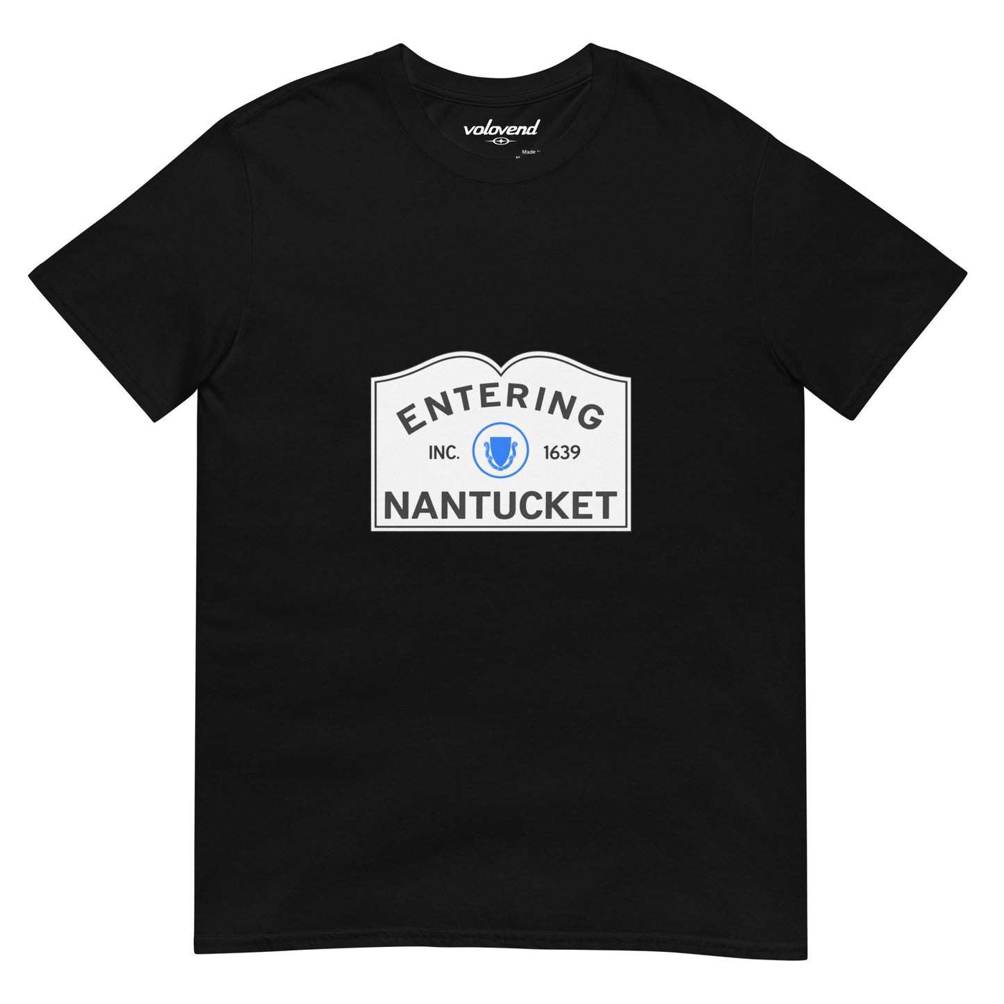 Black Entering Nantucket Massachusetts town sign graphic T-shirt