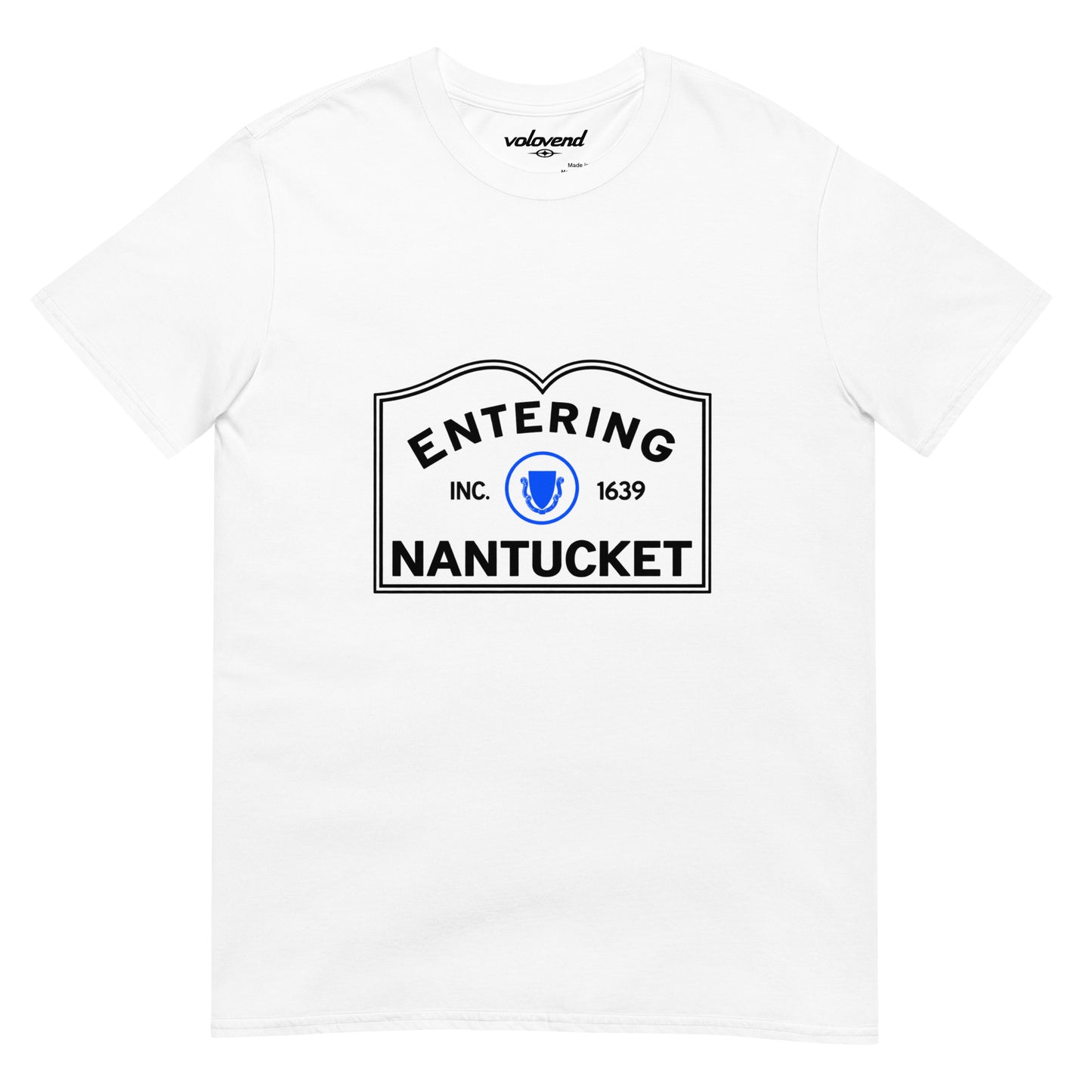 White Entering Nantucket Massachusetts town sign graphic T-shirt