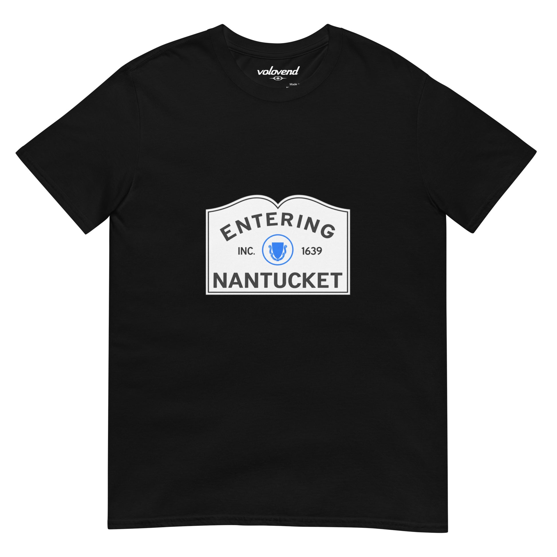 Black Entering Nantucket Massachusetts town sign graphic T-shirt