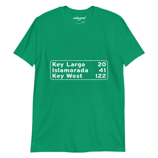Florida Keys highway sign with Key Largo Islamorada and Key West graphic T-shirt